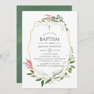Watercolor Forest Herbarium Geometric Baptism Invitation