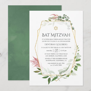 Watercolor Forest Herbarium Geometric Bat Mitzvah Invitation