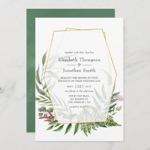 Watercolor Forest Herbarium Geometric Wedding Invitation