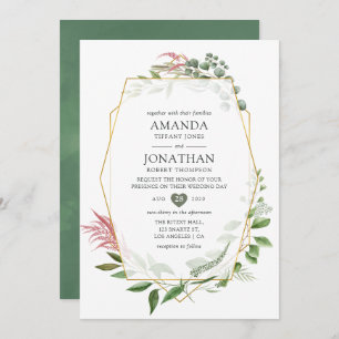 Watercolor Forest Herbarium Geometric Wedding Invitation