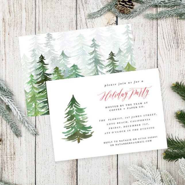 Watercolor forest Holiday party invitation. Card (Creator Uploaded)