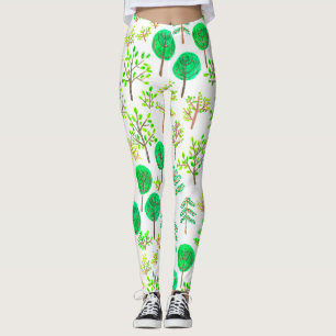 Watercolor forest in doodle style leggings