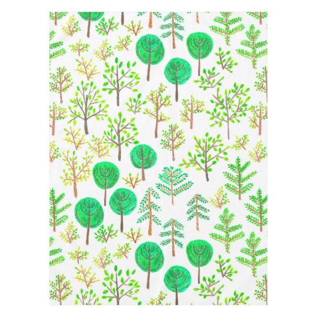Watercolor forest in doodle style tablecloth (Front)