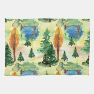 Watercolor forest kitchen towel