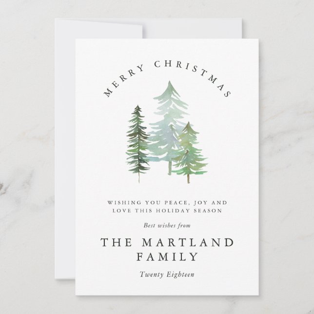 Watercolor forest Merry Christmas Holiday Card (Front)