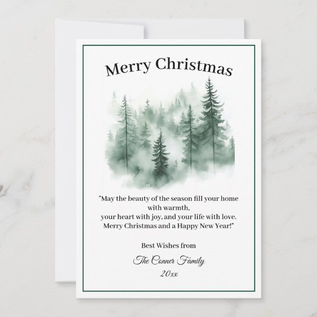 Watercolor Forest Merry Christmas Holiday Card (Front)