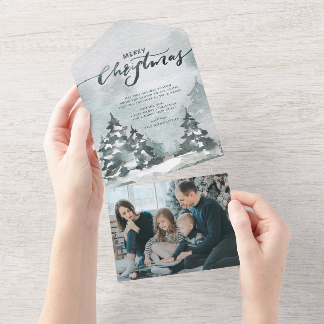 Watercolor Forest | Merry Christmas Photo Card (Tearaway)