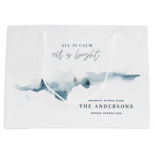 Watercolor forest minimal personalized christmas large gift bag