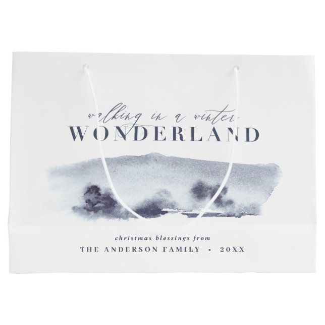 Watercolor forest minimal personalized christmas large gift bag (Back)