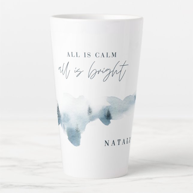 Watercolor forest minimal personalized Christmas Latte Mug (Front)