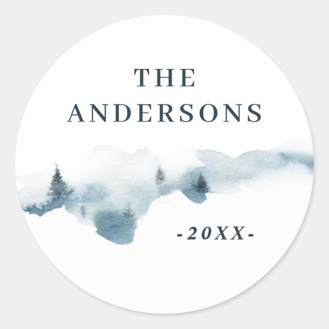 Watercolor forest minimal personalized classic round sticker (Front)