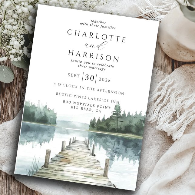 Watercolor Forest Mountain Lake Wedding  Invitation (Creator Uploaded)