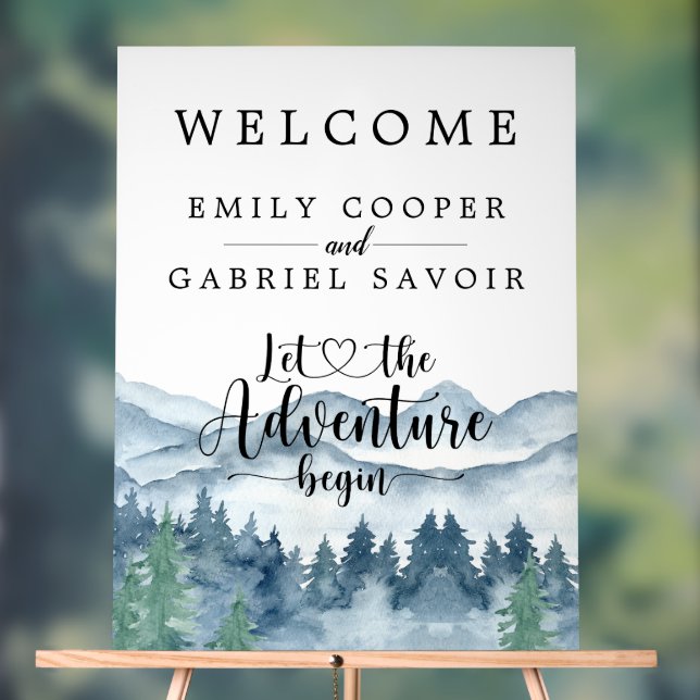 Watercolor Forest Mountain Mariage Réception (Neutre)