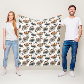 watercolor forest mushroom design fleece blanket