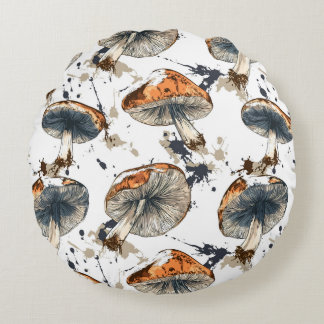 watercolor forest mushroom design round pillow