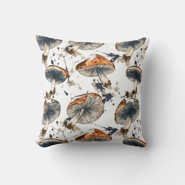 watercolor forest mushroom design throw pillow (Front)