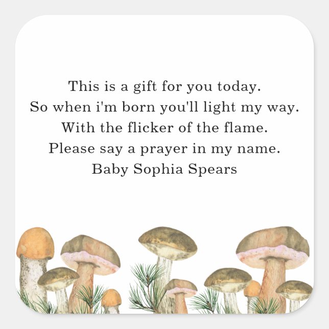 Watercolor forest mushroom - prayer candle sticker (Front)