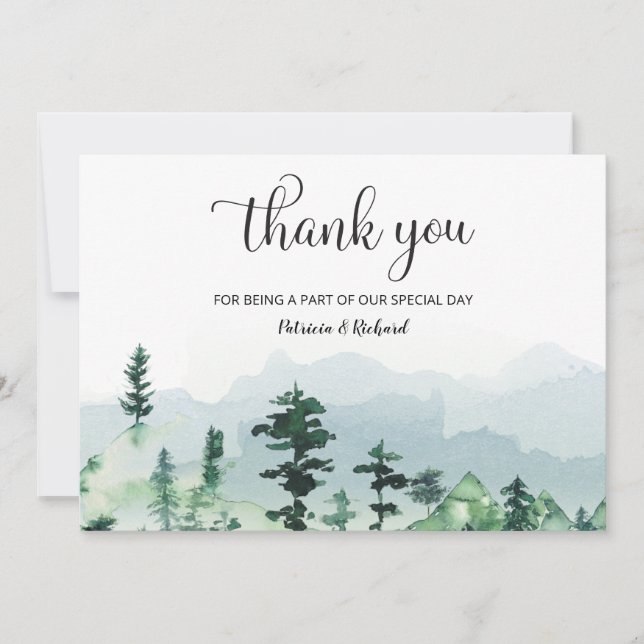 Watercolor Forest Outdoor Wedding Thank You Invitation (Front)