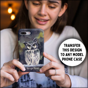 Watercolor forest owl phone case, snowy owl iPhone 13 case