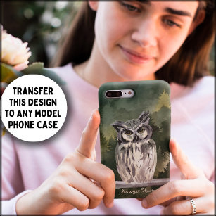 Watercolor forest owl phone case, snowy owl iPhone 13 case