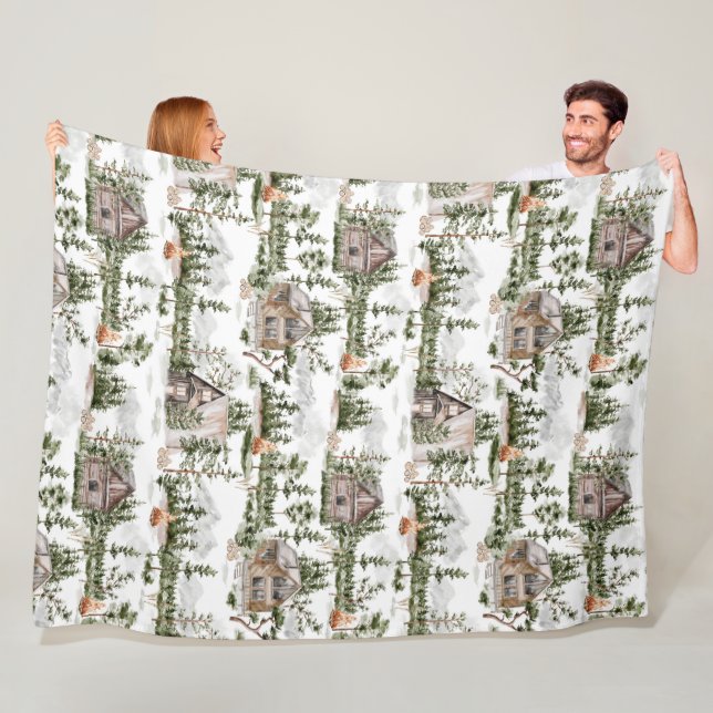 Watercolor Forest Pattern Fleece Blanket (In Situ)