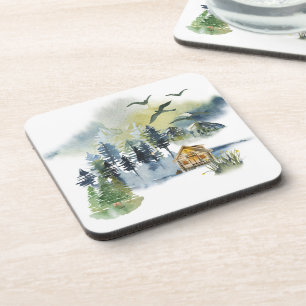 Watercolor forest scene  coaster