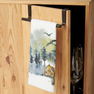 Watercolor forest scene kitchen towel