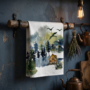 Watercolor forest scene kitchen towel