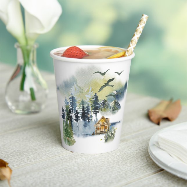 Watercolor forest scene  paper cups (Insitu)