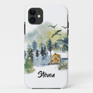 Watercolor forest scene personalized iPhone 11 case