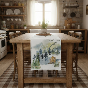 Watercolor forest scene  short table runner