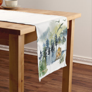 Watercolor forest scene  short table runner