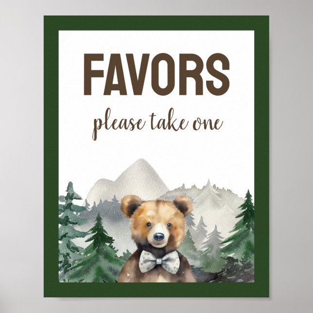 Watercolor Forest, Teddy Bear, Baby Shower Favour Poster (Front)
