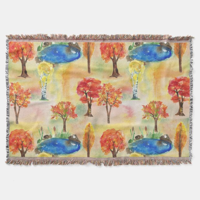 Watercolor forest throw blanket (Front)