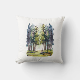 Watercolor Forest Throw Pillow