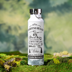 Watercolor Forest Trees Camping Rules Water Bottle