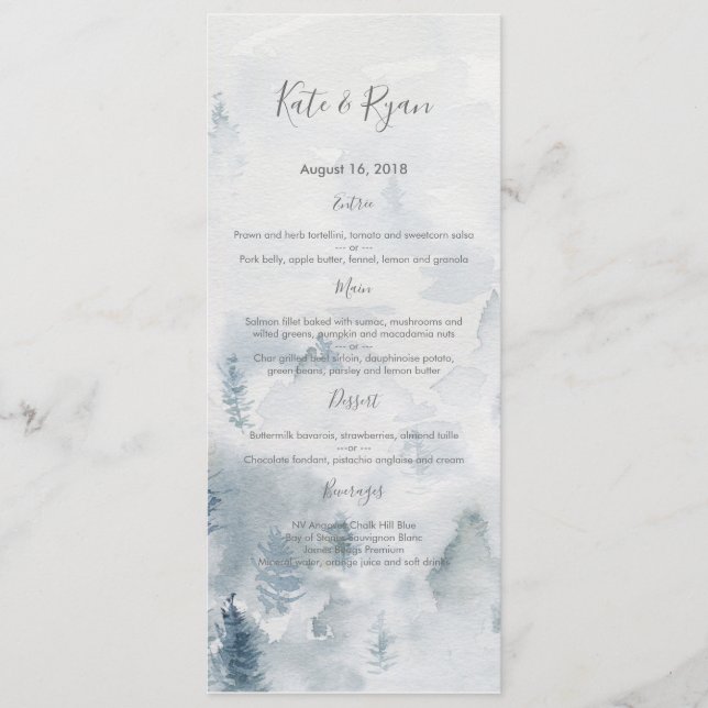 Watercolor forest Wedding Menu Card (Front)