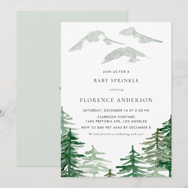 Watercolor Forest Winter Woodland Baby Sprinkle Invitation (Front/Back)