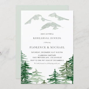 Watercolor Forest Winter Woodland Rehearsal Dinner Invitation