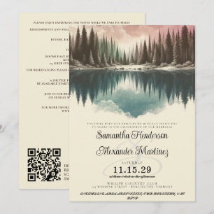 Watercolor Forest with Details & QR Wedding Invitation