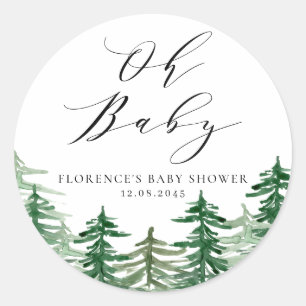 Watercolor Forest Woodland Baby Shower Classic Round Sticker