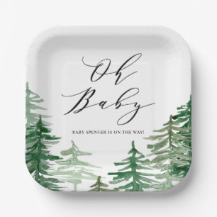 Watercolor Forest Woodland Baby Shower Paper Plate