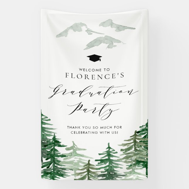 Watercolor Forest Woodland Graduation Welcome Banner (Vertical)