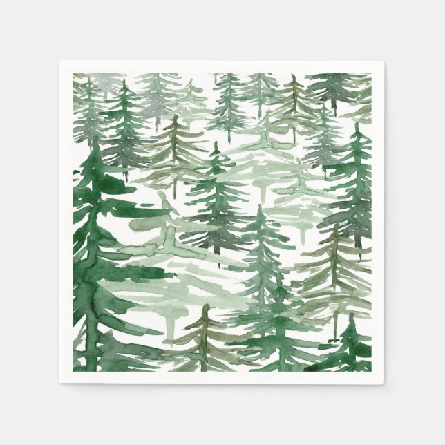 Watercolor Forest Woodland Pattern Birthday Party Napkin (Front)