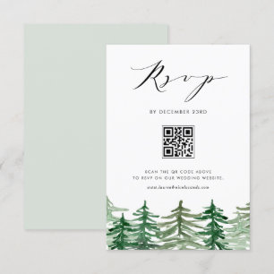 Watercolor Forest Woodland QR Code Wedding RSVP Card