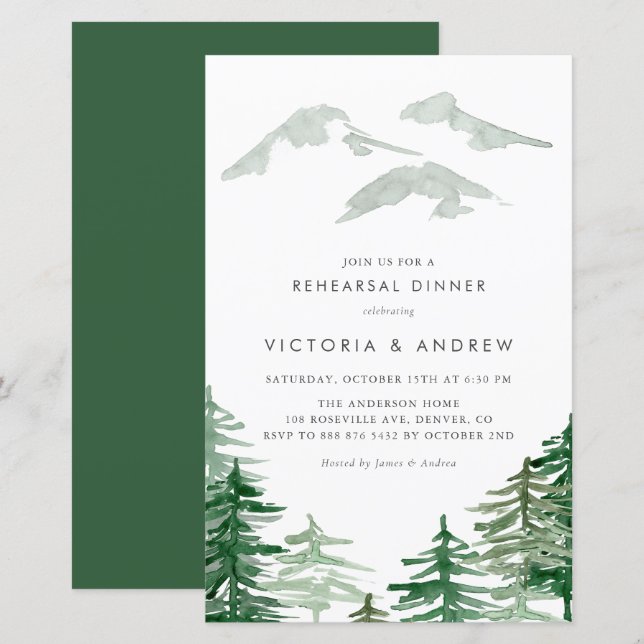 Watercolor Forest Woodland Rehearsal Dinner Invite (Front/Back)