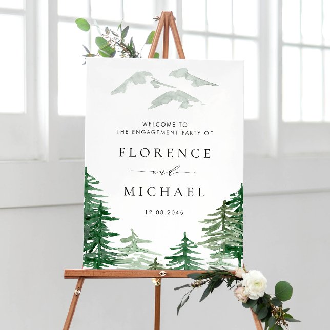 Watercolor Forest Woodland Winter Engagement Party Poster (Creator Uploaded)
