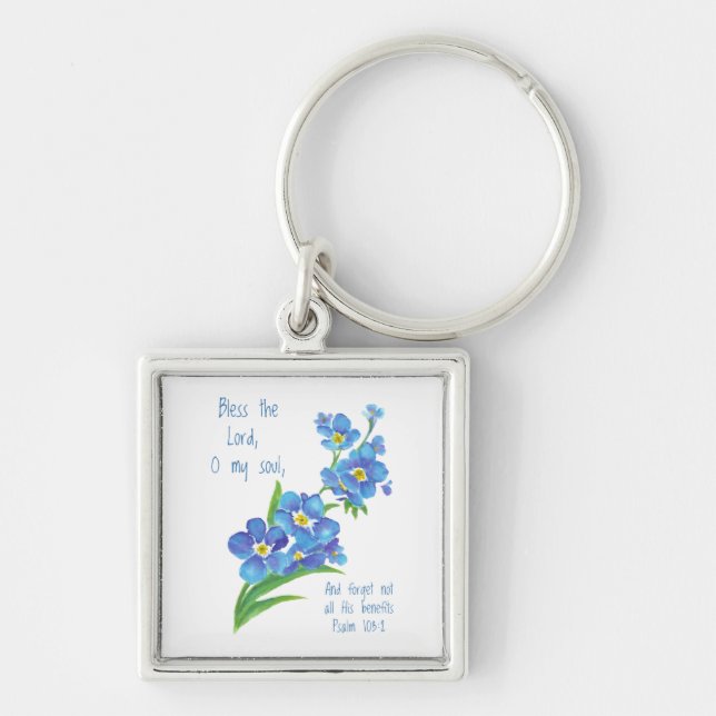Watercolor Forget Me Not Flower & Scripture Keychain (Front)