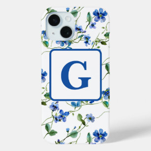  watercolor forget me not flowers Monogram iPhone 15 Case