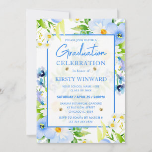 Watercolor Forget-Me-Nots & Daisies Graduation Invitation